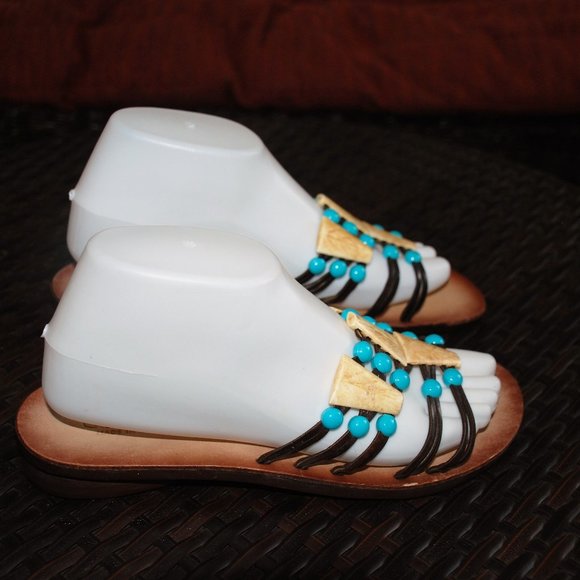 New Chadwicks Turquoise and Shell Beaded Sandal - Picture 4 of 7